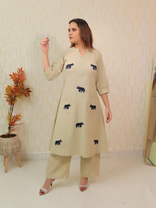 Elevara_Beige_Co_Ord_Set_Light_Khaki_Beige_Slub_Cotton